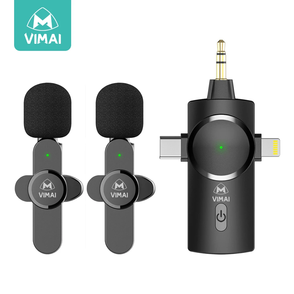 

VIMAI 2023 One Drag Two Black Mini Wireless Mic Collar Clip Lapel Microphone Wireless Microphone for Recording Interview