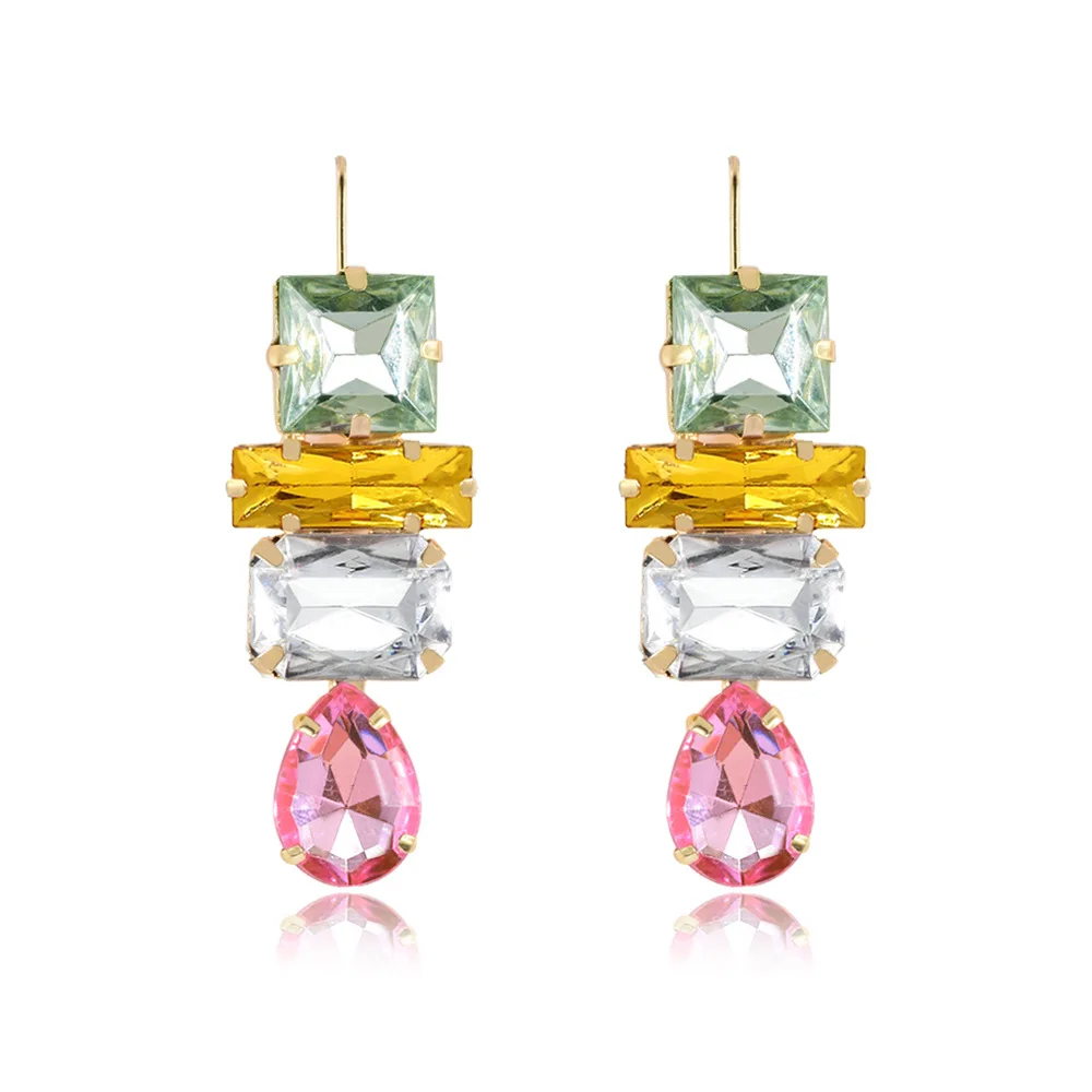 

JUHU New luxury exaggerated teardrop glass diamond alloy ear buckle simple earrings classic metal alloy jewelry for women, Colorful