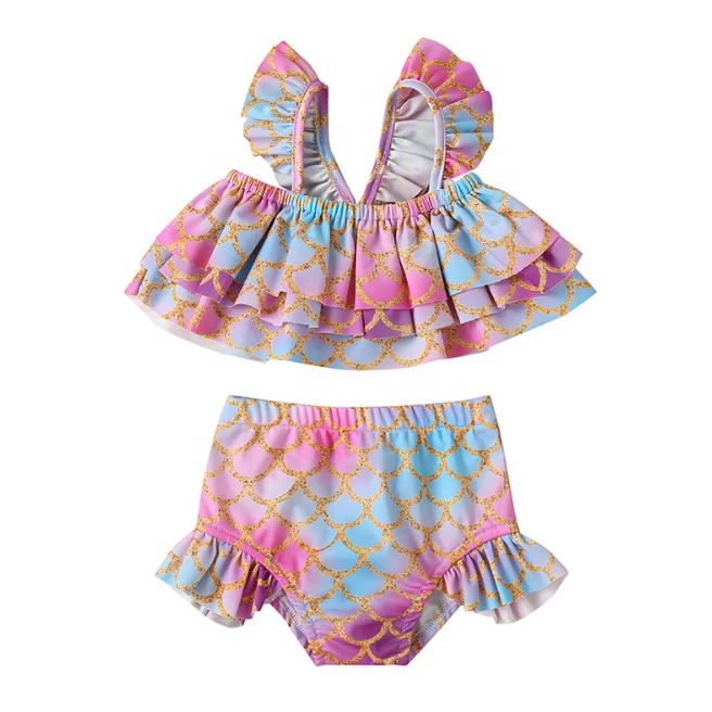 

1-5 Years Kids Bikini Summer Baby Girl'S Swimsuit 2 Piece Set Sweet Cute Fashion Children's Beach Wear Swimming Suit Wholesale, Pink,silver