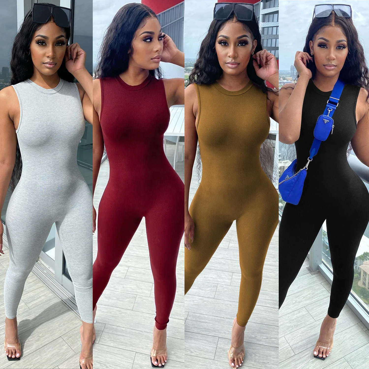 

XY-X3897 MIYU drop shipping sexy casual jumpsuit club wear solid color o neck one piece jumpsuit women 2020 bodycon jumpsuit, Accept customized lingerie