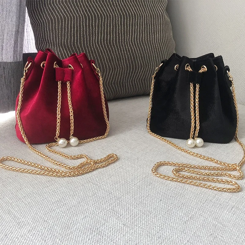 

Korean Ladies Fashion Chain Crossbody Drawstring Shoulder Bag Women's Bucket Bags