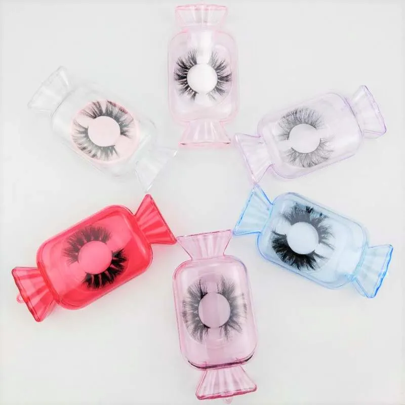 

Super cute candy lash cases colorful eyelash lollipop packaging boxes 25mm fluffy mink lashes with custom candy lashbox