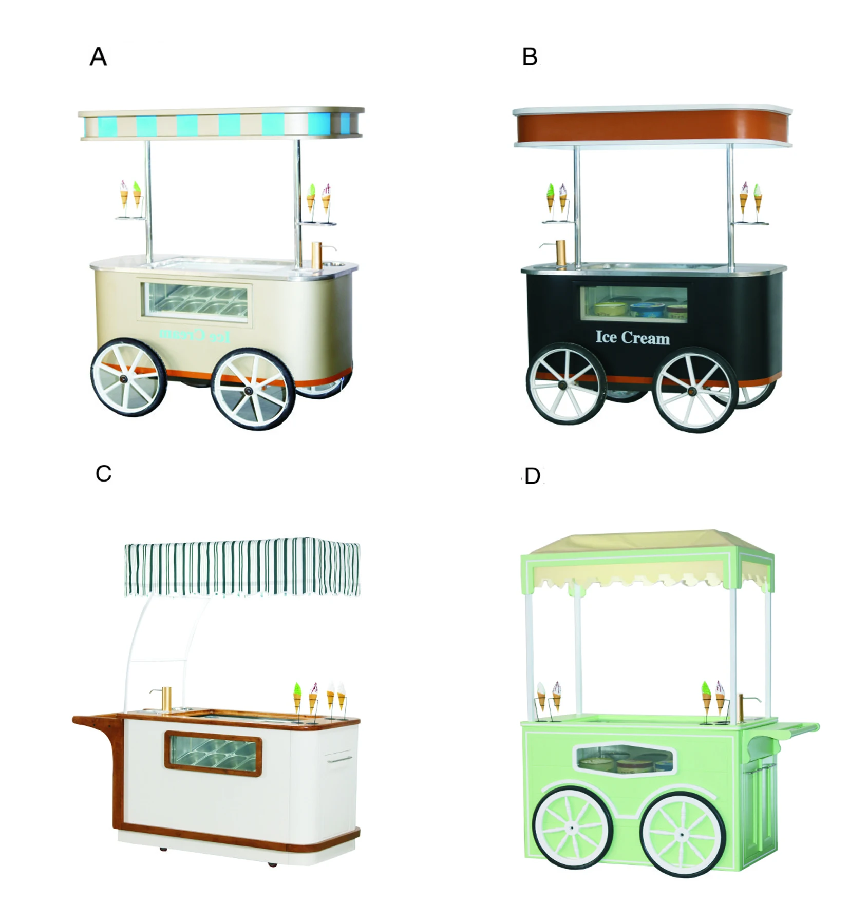 Gelato Showcase Kiosk Popsicle Freezers Hand Push Italian Ice Cream