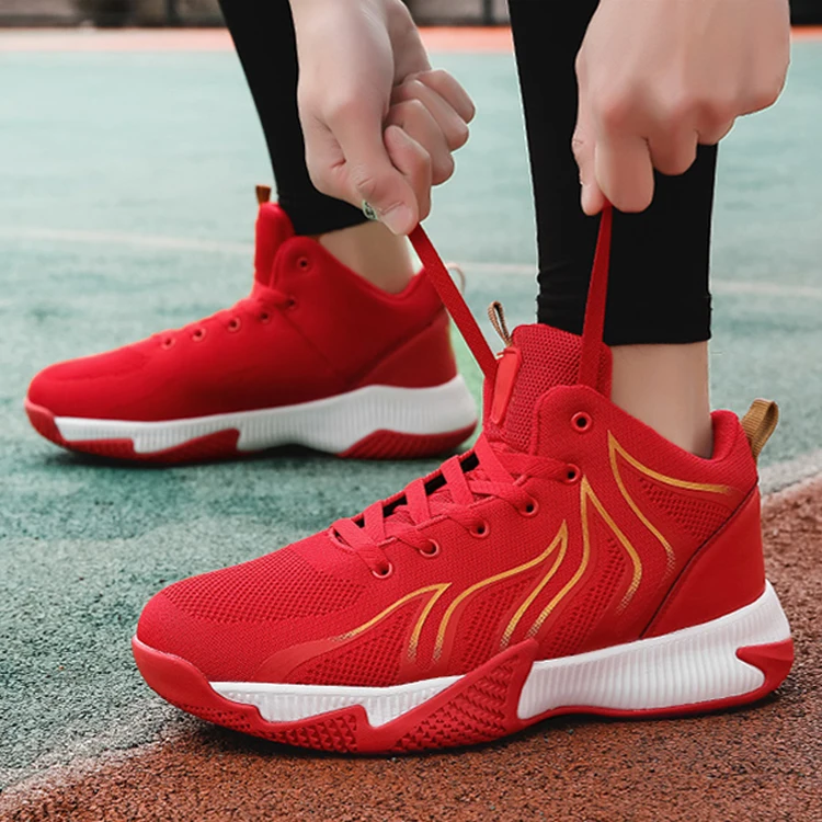 

Hot Sale Knit Men Cushioning Sports Sneakers Male Sport Shoes, Black & red