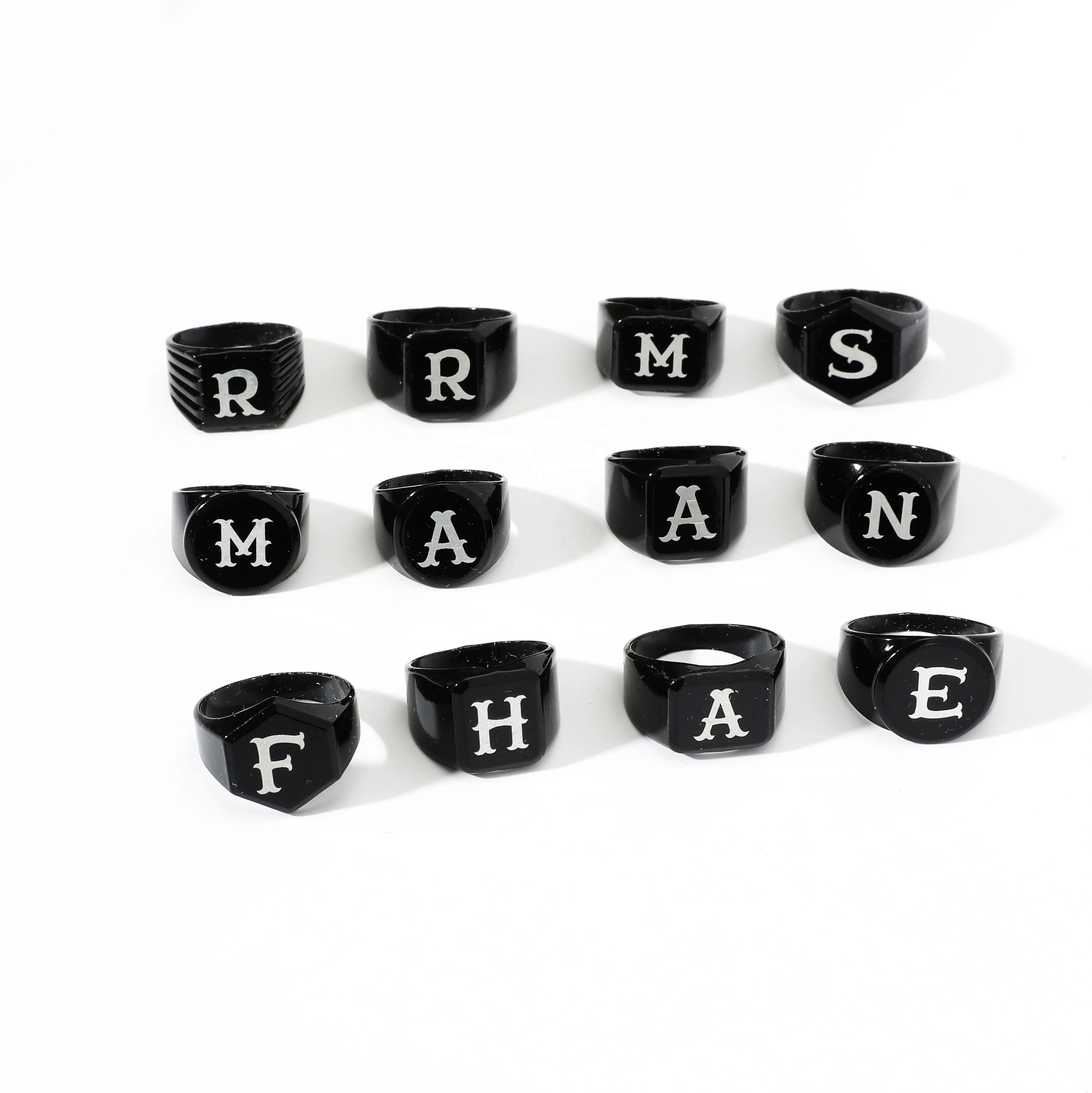 

A-Z Letters 26 Alphabet Zodiac Custom Logo Black Tail Ring Blank Engrave Small Size Men Ring