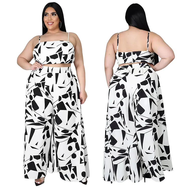 

AP7026 Two-Piece Sling Plus Size Tops Wide Leg Pant Set Women Plus Size Women Clothing