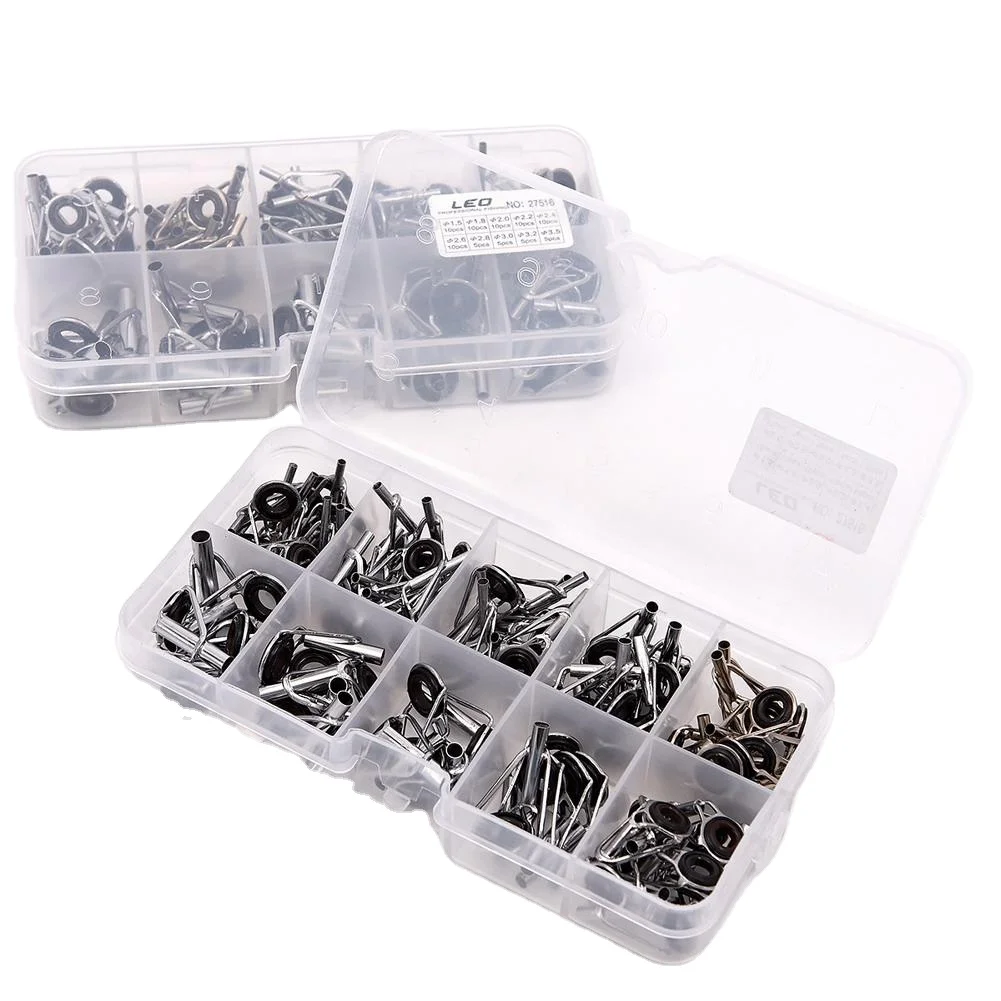 

80Pcs Mixed Size Fishing Top Rings Rod Pole Repair Kit Line Guides Eyes Set With Box Fishing Rod Tip Guide Ring Replacement Sets, Silver