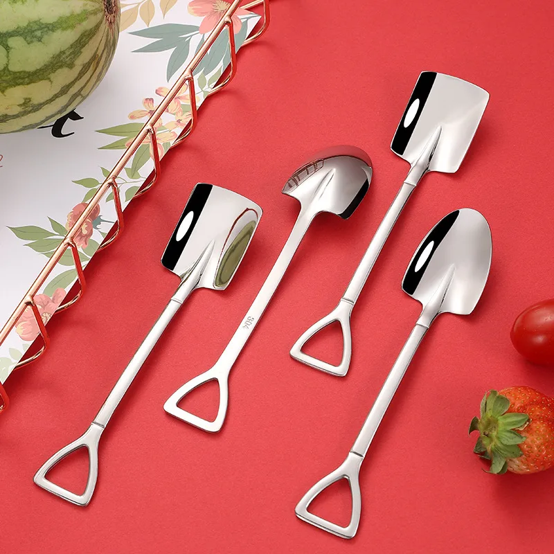 

Hot Stainless Steel Shovel Baby Spoon Watermelon Gold Spoon Dessert Ice Flat Top, Silver