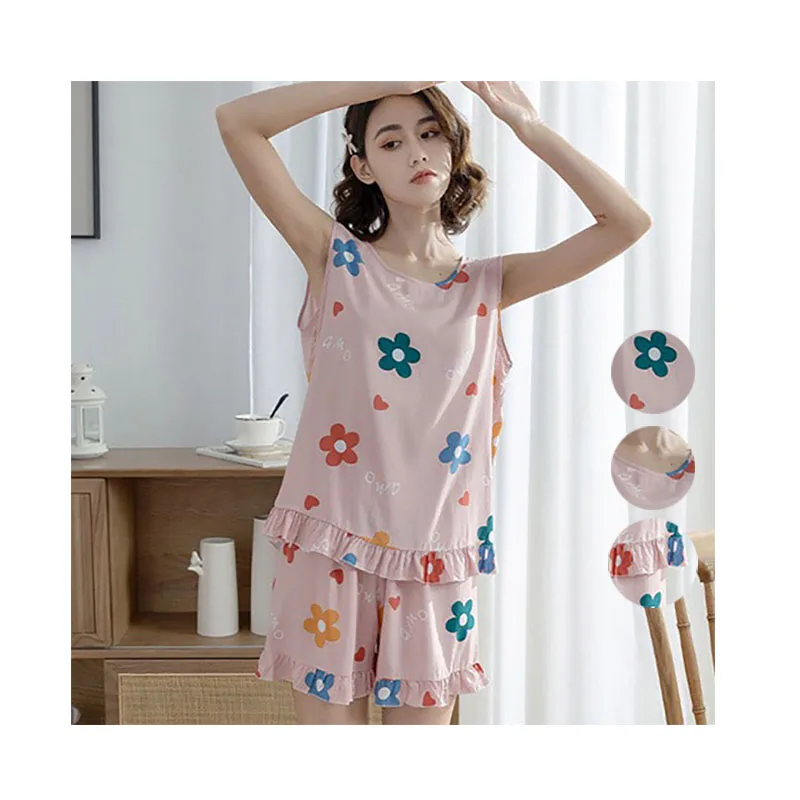

New arrival cartoon printing design pyjamas cotton women nighty sexy women 2 piece short set, 9colors