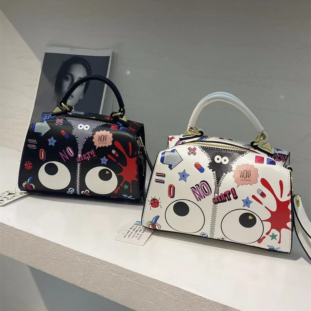 

Wholesale eye theme Fashion design high quality pu leather women handbags for gift leather graffiti handbag for women