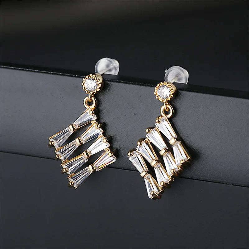 

korean rhombus geometric earrings S925 Silver cubic zirconia drop earrings for women 2019