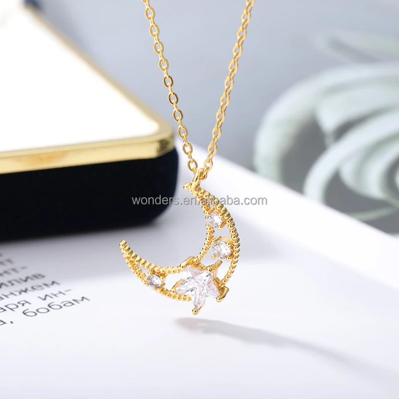 

Crescent Moon Star Pendant Necklace Gold 18K Plated Valentine's Day Gift For Girl Friend Women Necklace 2021 Trendy