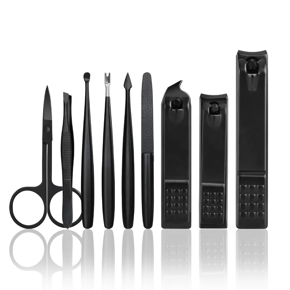 

High Quality Multifunction Men 9pcs Manicure Black Beauty Nail Care Pedicure Set