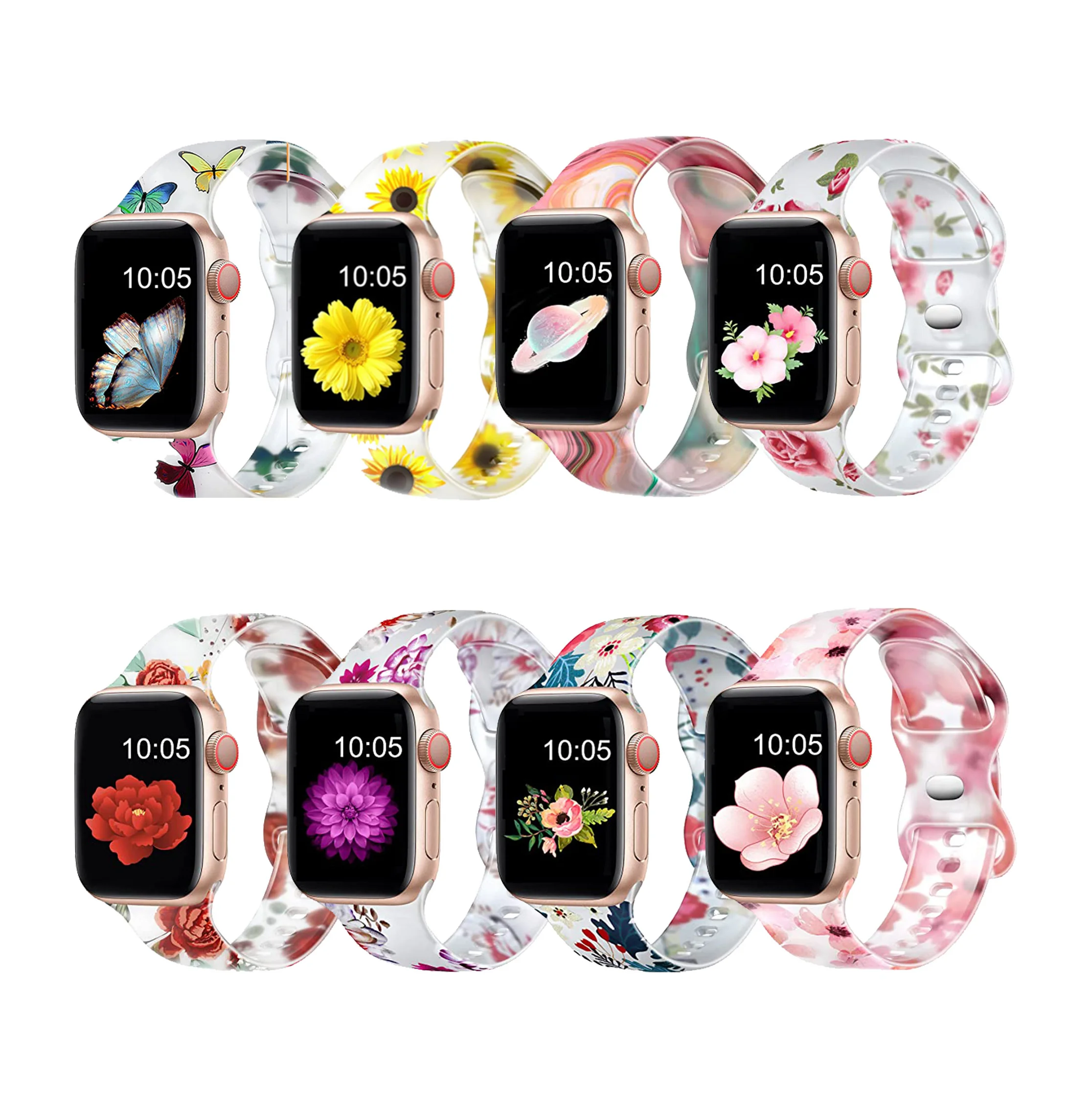 

Leyi New Electronic Smart Replacement Printing flower Silicone Transparent Strap Watch Sports Band For Apple iwatch 7 41mm 45mm