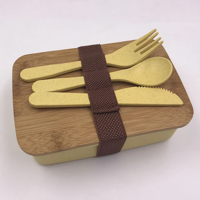 

Bamboo Lid Lunch Box With Knife,fork And Spoon