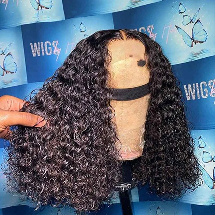 

Thick Short Jerry Curly Bob Style Cuticle Aligned Virgin Hair 13X4X1 Inches T Part Lace Frontal Wigs for Women