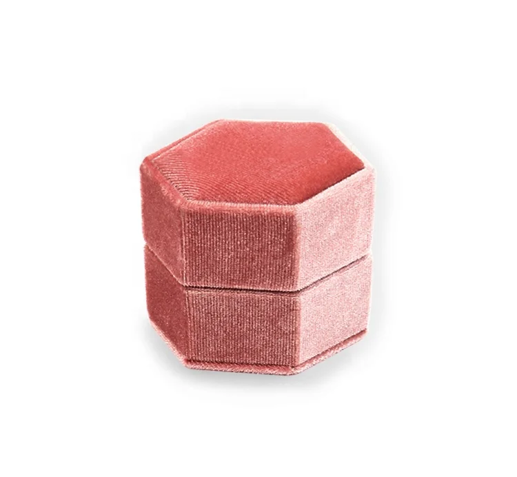 

Pink velvet ring case cheap price jewellery packaging case hexagon jewelry box