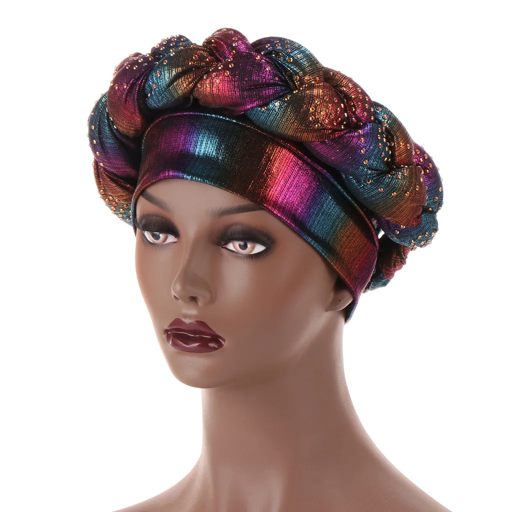 

Jachon latest nigerian caps african twisty headwrap fashion headtie muslim rhinestone turban women