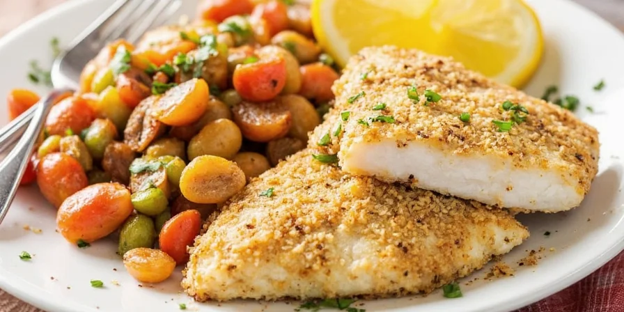 Tilapia fillet being pan-seared with a colorful spice crust