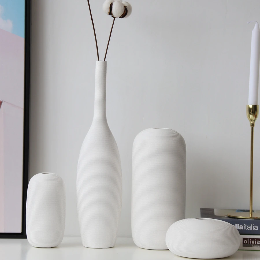 

Home decoration Modern nordic style white matt glazed screw-thread art ceramic vase for Living Room Tabletop Dry Flowers Storage