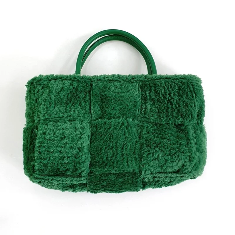 

INS HOT SALE Branded Plush Tote Bags Large Furry Purses 2022 New Green Fur Clutch Women Tote Handbags