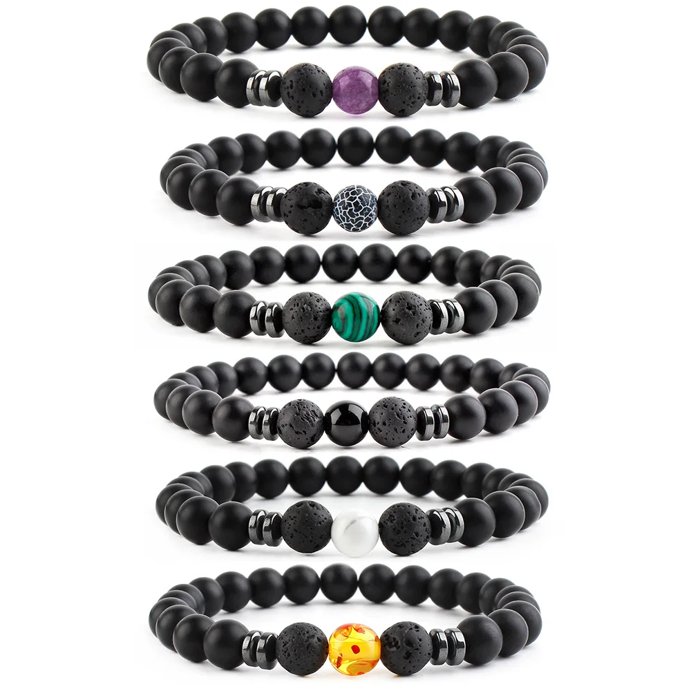 

New Arrival 8MM Natural Rock Stone Elasticity Bracelet Minimalist Handmade Braided Prayer Beads 7 Chakra Yoga Beaded Bracelet, Picture shows