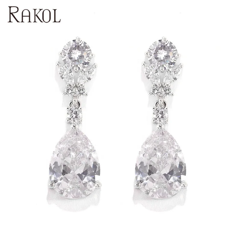 

RAKOL EP2599 Waterdrop cubic zirconia earrings 2021 women's beautiful crystal stud earrings jewelry, Picture shows