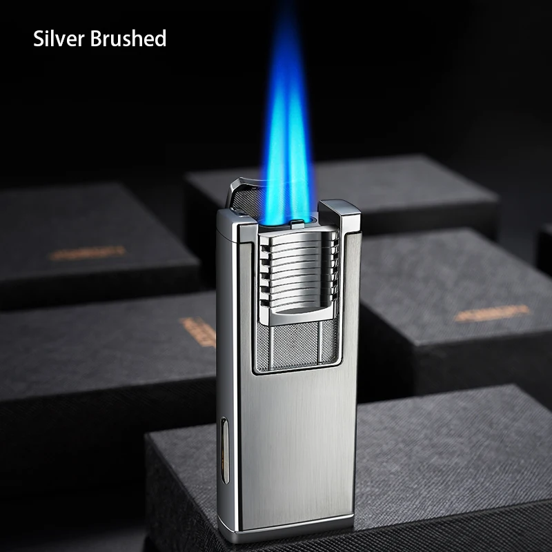 

Dual Torch Cigar Lighter with Built in Cigar Punch - Pocket Size 2 Adjustable Jet Flames - Ergonomic Grip - Gift Accessory Cut, 4 colors