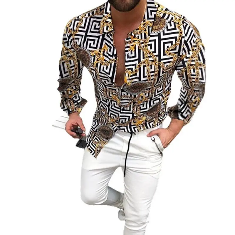 

2021 New Cross-border Trade Source Men's Printed Hawaii Long Sleeve Men's Print Shirt, Printing