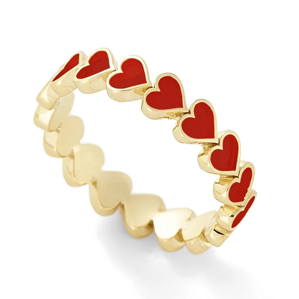 

Sweet 18k Gold Plated Multicolor Red Oil Driping Heart Index Rings Multiple Tiny Enamel Heart Finger Rings