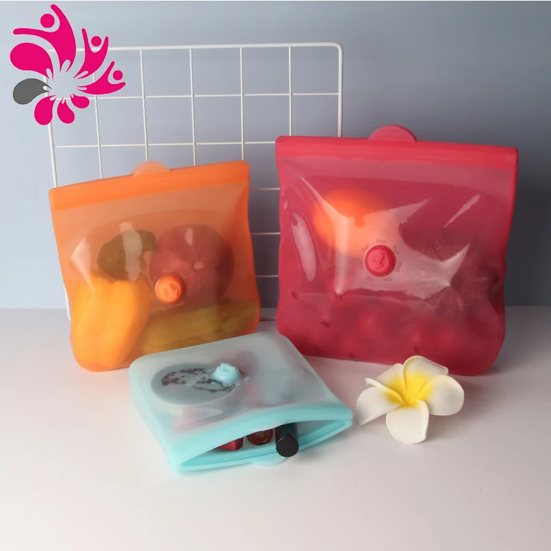 

2021 100% Pure Food Grade Reusable Silicone Storage Bag With Strong Seal, Clear/blue/pink/grey