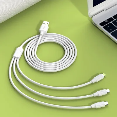 

Fast charging cable three in one data cables liquid soft glue for iphone type-c usb cable, White