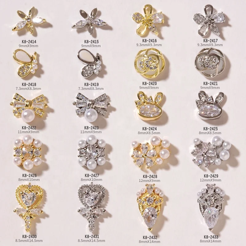 

Paso Sico 2021 Nail Zircon Pealrs Bow Nail Accessories Beautiful Flower Magic Diamond Nail Art Charms Luxury