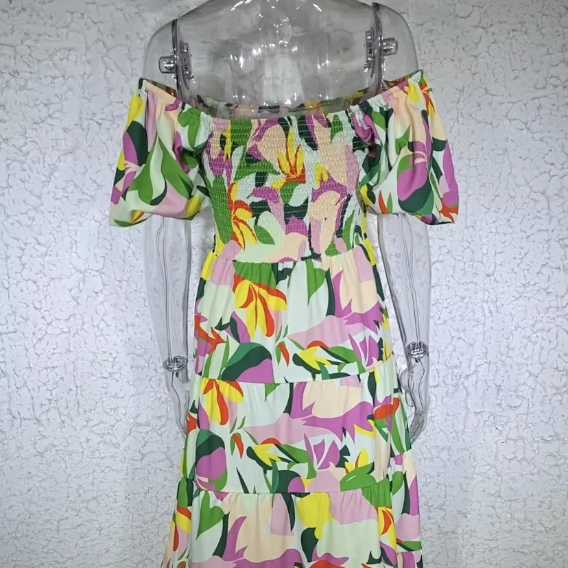 S-XL Summer  Fashion Ladies Long One-shoulder Floral Dress Women Clothing Casual Dresses Women's Maxi Dresses
