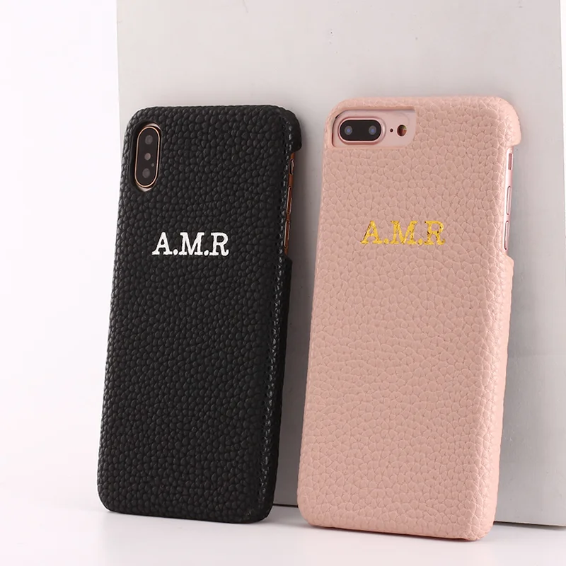 

Personalization Custom Pebble Grain Leather Gold Silver Initial Name For iPhone 12 13 Pro X XR XS Max 7 7Plus 8 8Plus Phone Case, Mix colors