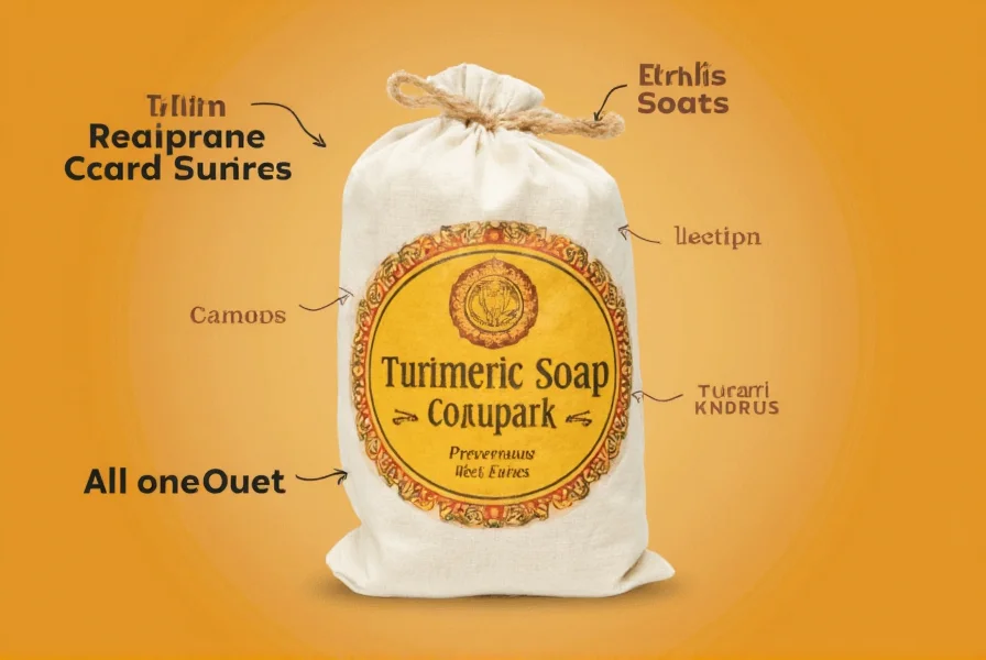 Homemade turmeric soap ingredients on wooden table