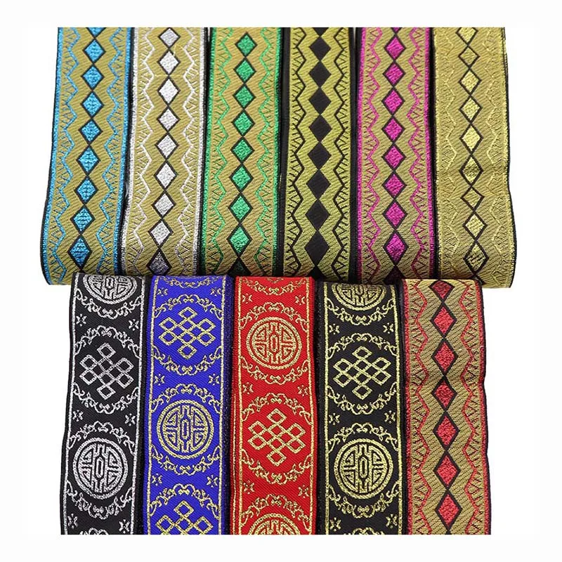 

33mm stage dress clothes sewing uphosltery ribbon lace Chinese knot geometric pattern costume ethnic lace jacquard webbing trims