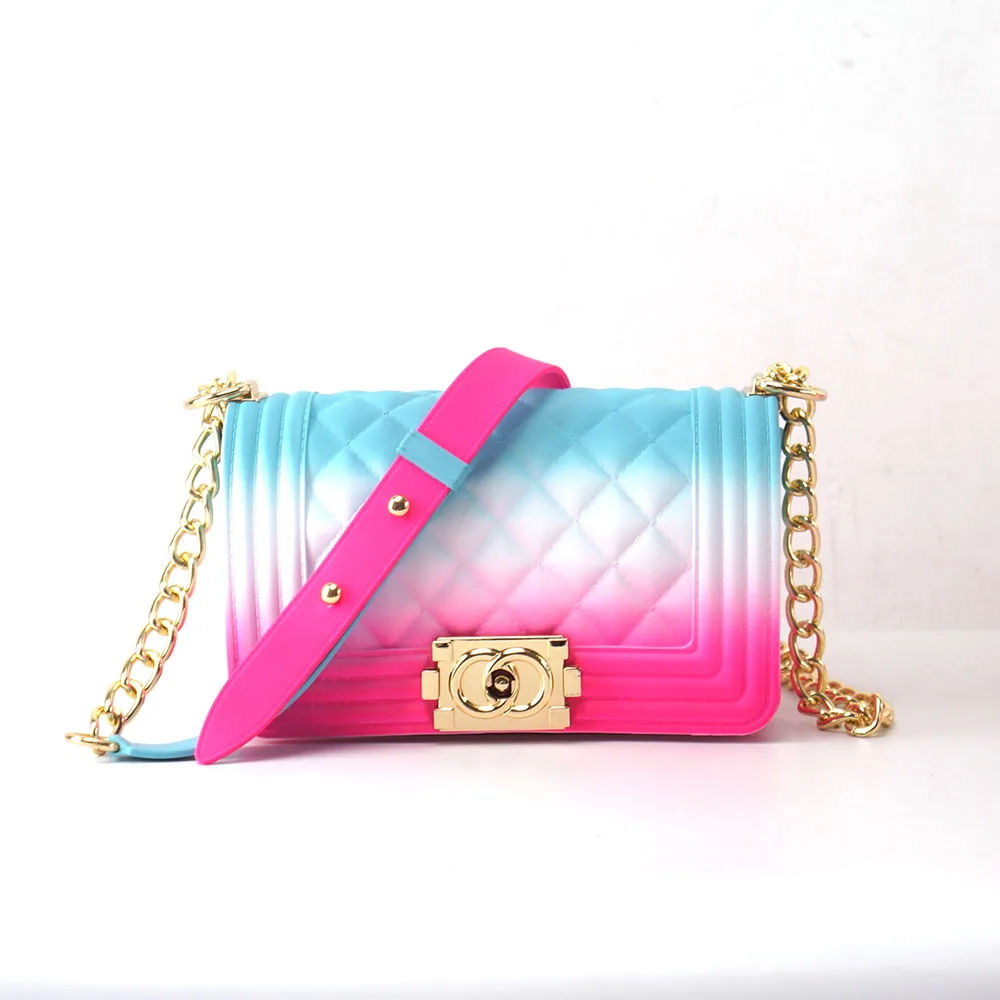 

2021 trendy luxury women small rainbow color jelly handbags and purses