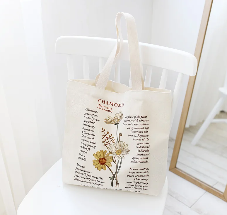 

2021 Retro Literary Cotton Bag ,Women's Shoulder Custom Flower Floral Printing Design Canvas Tote Bag, Customized color