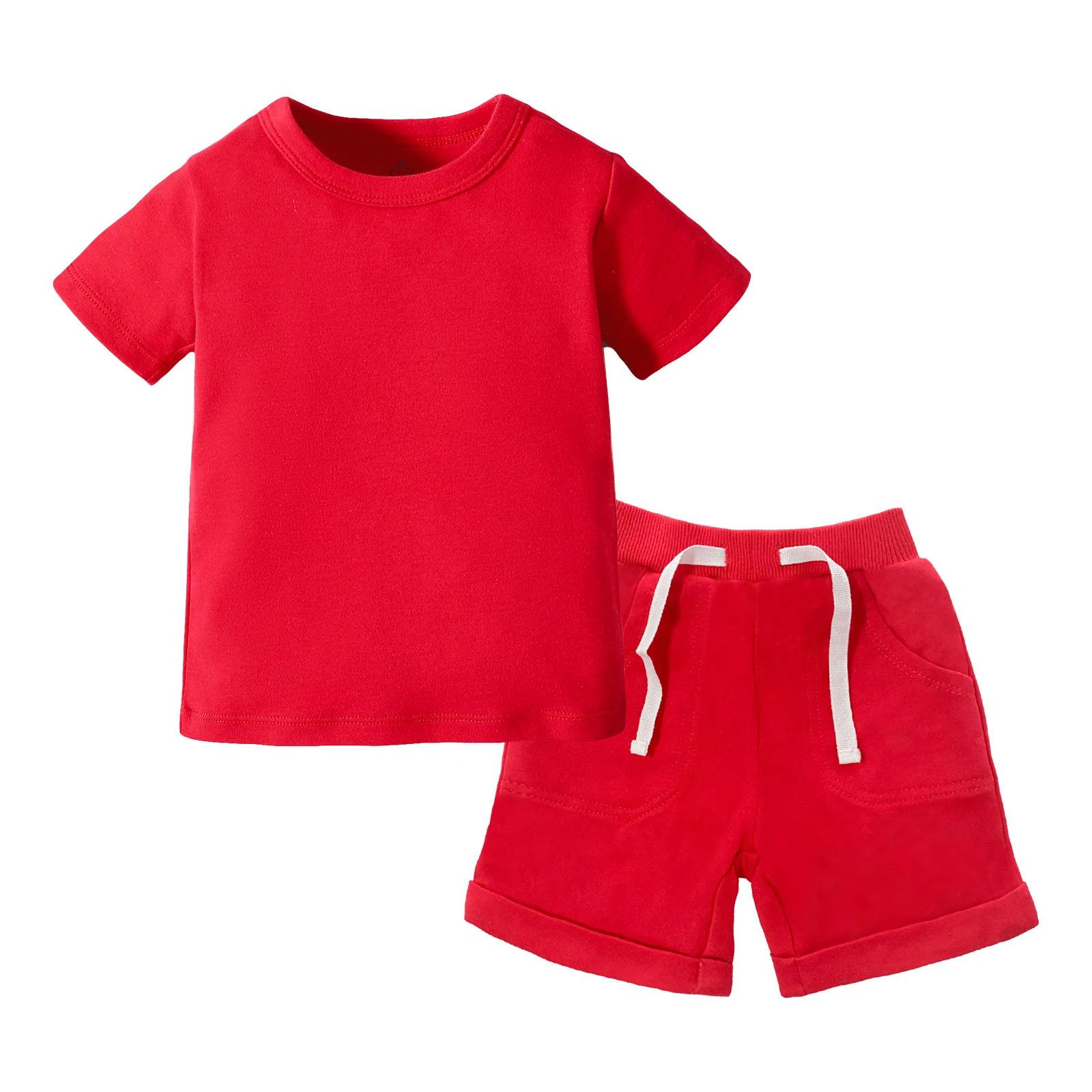 

Amazon Hot Selling T-shirts+Shorts Baby Clothing Sets Two Piece Pants Set Baby Clothes Solid Color Baby Boys' Clothing Sets, Red black