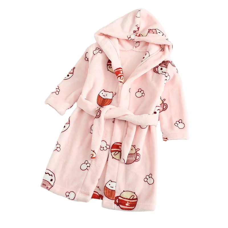 

Children's Cartoon Home Wear Autumn and Winter Children's Flannel Bathrobe Boys and Girls Hooded Bathrobe Nightgown