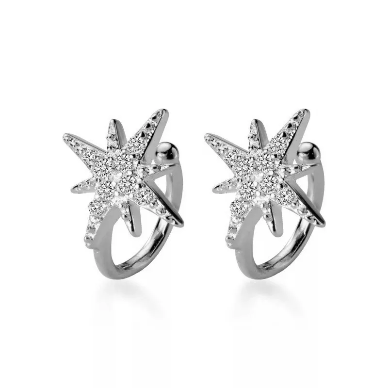 

925 Sterling Silver Ear Clip Women Charming Zircon Clip Earrings Gold Ear Clip No Piercing Star Earring Jewelry