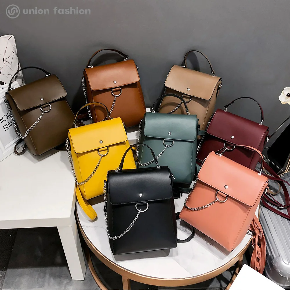 

High Quality Multi Colors Women Pu Mini Backpacks Chain Decoration Hand Bags, Coffee, beige,tan,yellow,blue,berry red,black,pink