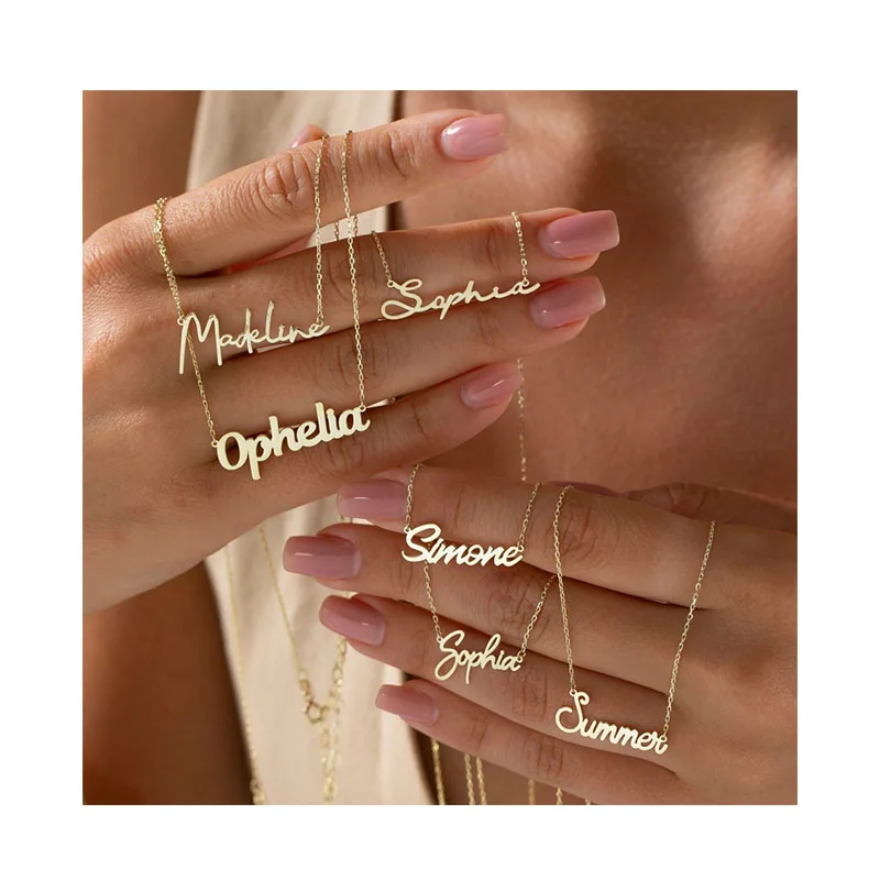 Customized Name Stainless Steel Necklace Jewelry PVD 18K Gold Plated Choker Personalized Nameplate Pendant Necklace for Women