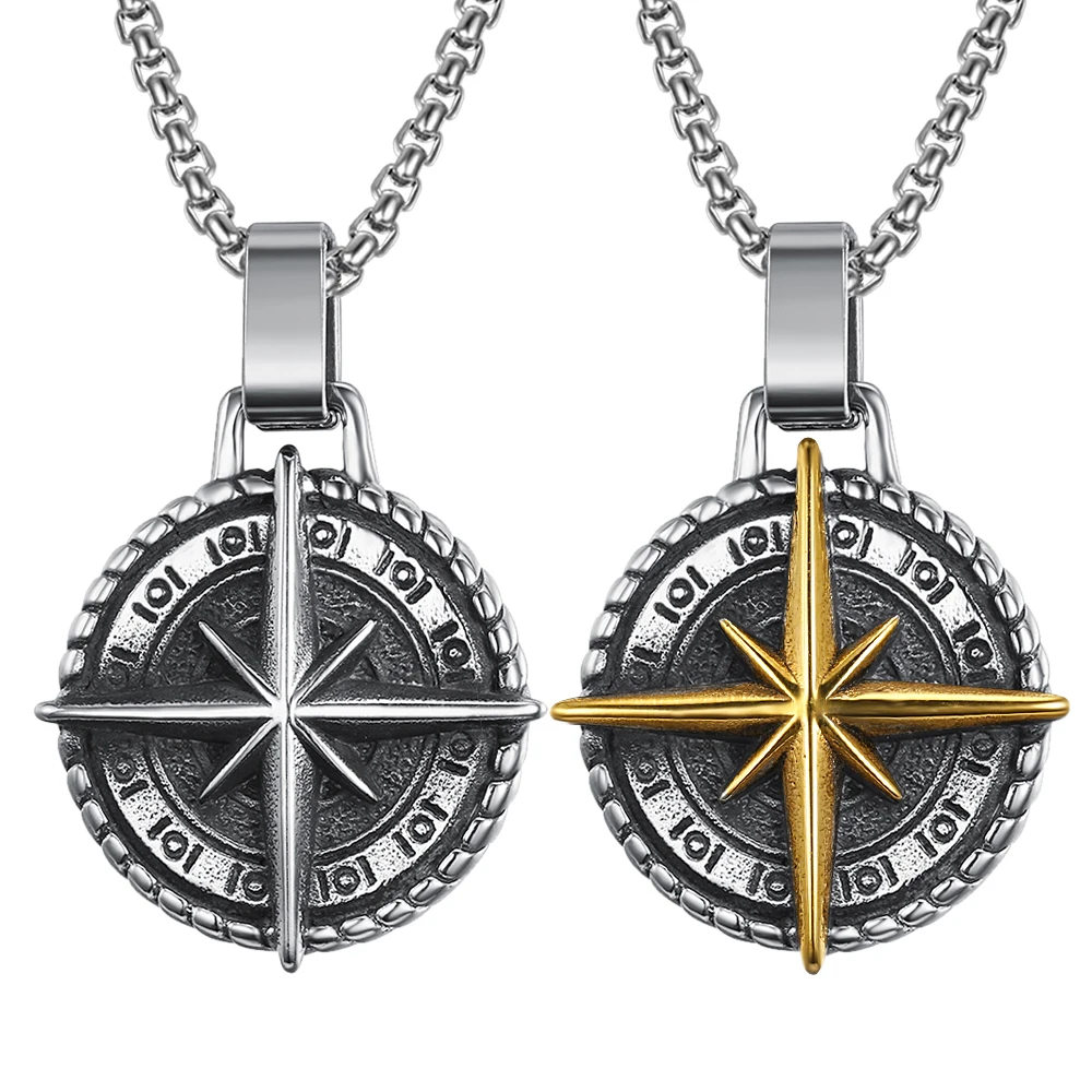 

custom 316 Stainless Steel mens Jewelry North Viking Cross Pendant Compass Necklace men, Silver ,gold