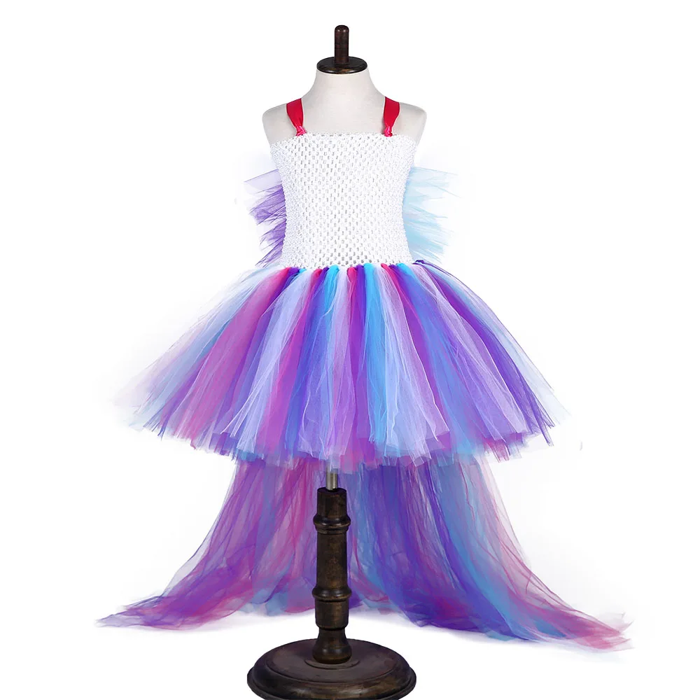 

Hot Selling Unicorn Bustle Tutu Dress Girls Rainbow Birthday Party Photo Dresses Kids Perform Costume For Special Holidays