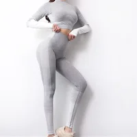 

Female Sport Suit Fitness Clothing Sport Wear Yoga Set Gym Seamless Sportswear Top Long Sleeve with Running Leggings