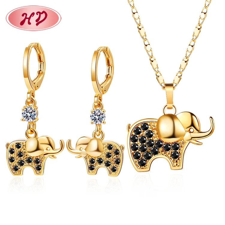 

2023 Hot Sale Wholesale Fashion Jewelry 18K Gold Plated AAA Zircon Women Elephant Jewelry Sets For Ladies