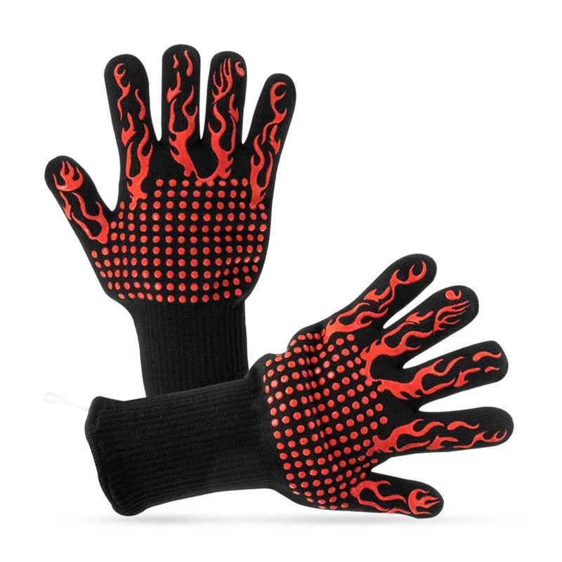 

Hot sale 1472 F heat insulation anti-scalding BBQ barbecue silicone gloves, Black/red