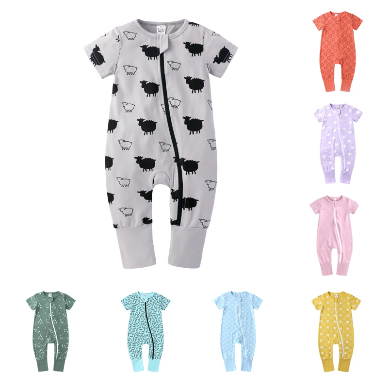 

Kids Tales Short Sleeve Zipper Organic Cotton Rompers Baby Boy Clothes Romper Jumpsuit Newborn, As picture